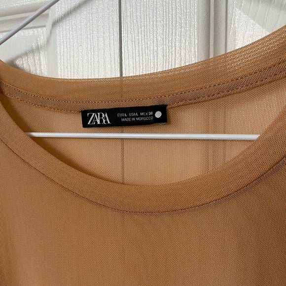 ZARA Long Sleeve Mesh Top with Lettuce Trim Hem - Picture 3 of 5